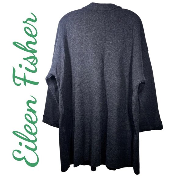 EILEEN FISHER MERINO WOOL CARDIGAN SWEATER BLAZER GRAY MINIMALIST ACADEMIA, XL - Picture 2 of 6